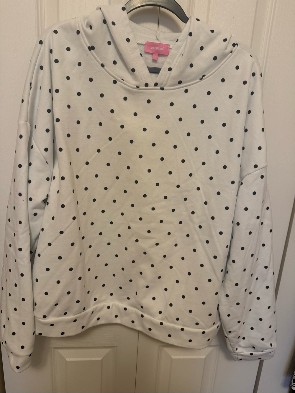 Edikted White Hoodie Sweater with Black Polka Dots